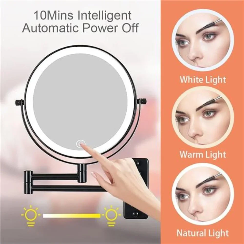 Rechargeable Wall Mounted Lighted Makeup Mirror,Mounted Makeup Magnifying Mirror